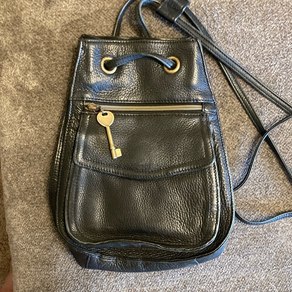 Vintage Fossil Genuine Leather Backpack Purse Black and Gold Details